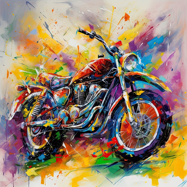An image showcasing a motorcycle surrounded by paint cans of various sizes and vibrant colors, with a painter's palette and brushes nearby, highlighting the process of determining the perfect amount of paint needed for a motorcycle